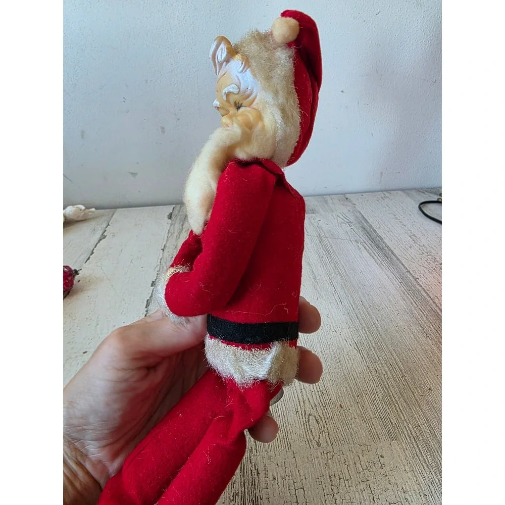 Antique Santa knee hugger rubber face pixie Xmas tree decor